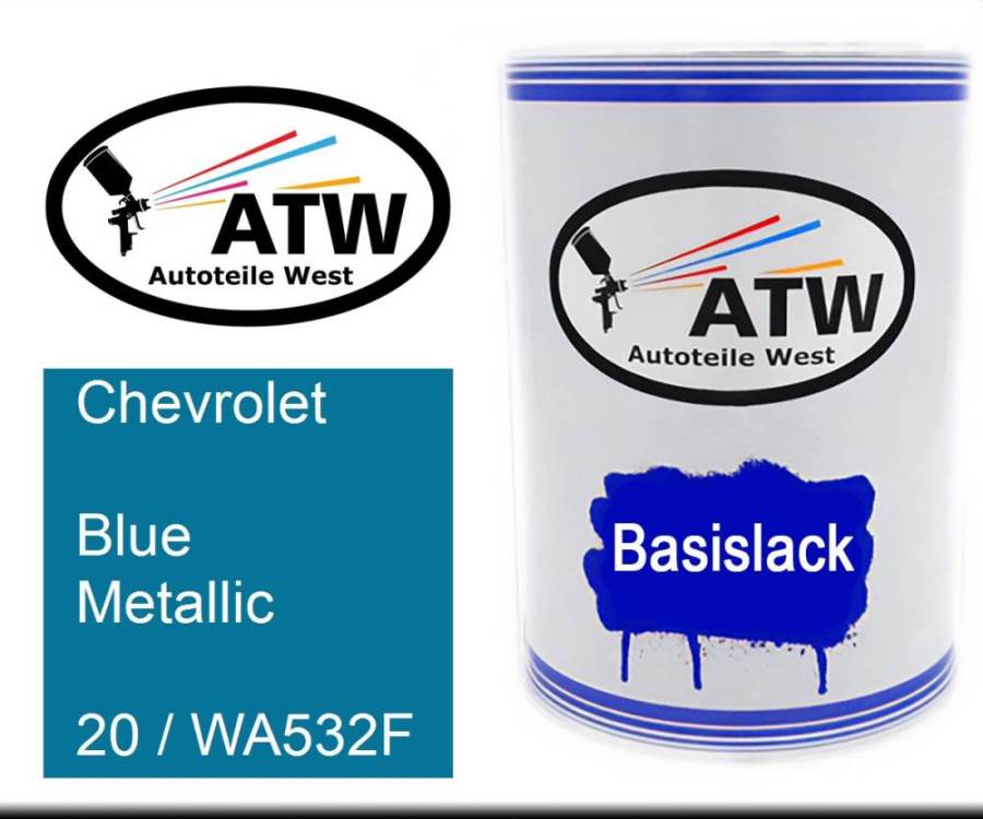 Chevrolet, Blue Metallic, 20 / WA532F: 500ml Lackdose, von ATW Autoteile West.